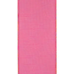 Load image into Gallery viewer, The solid pink reverse side of the dupioni backed ribbon, showcasing its premium textured slub surface and cleanly bound stitched edge profile.
