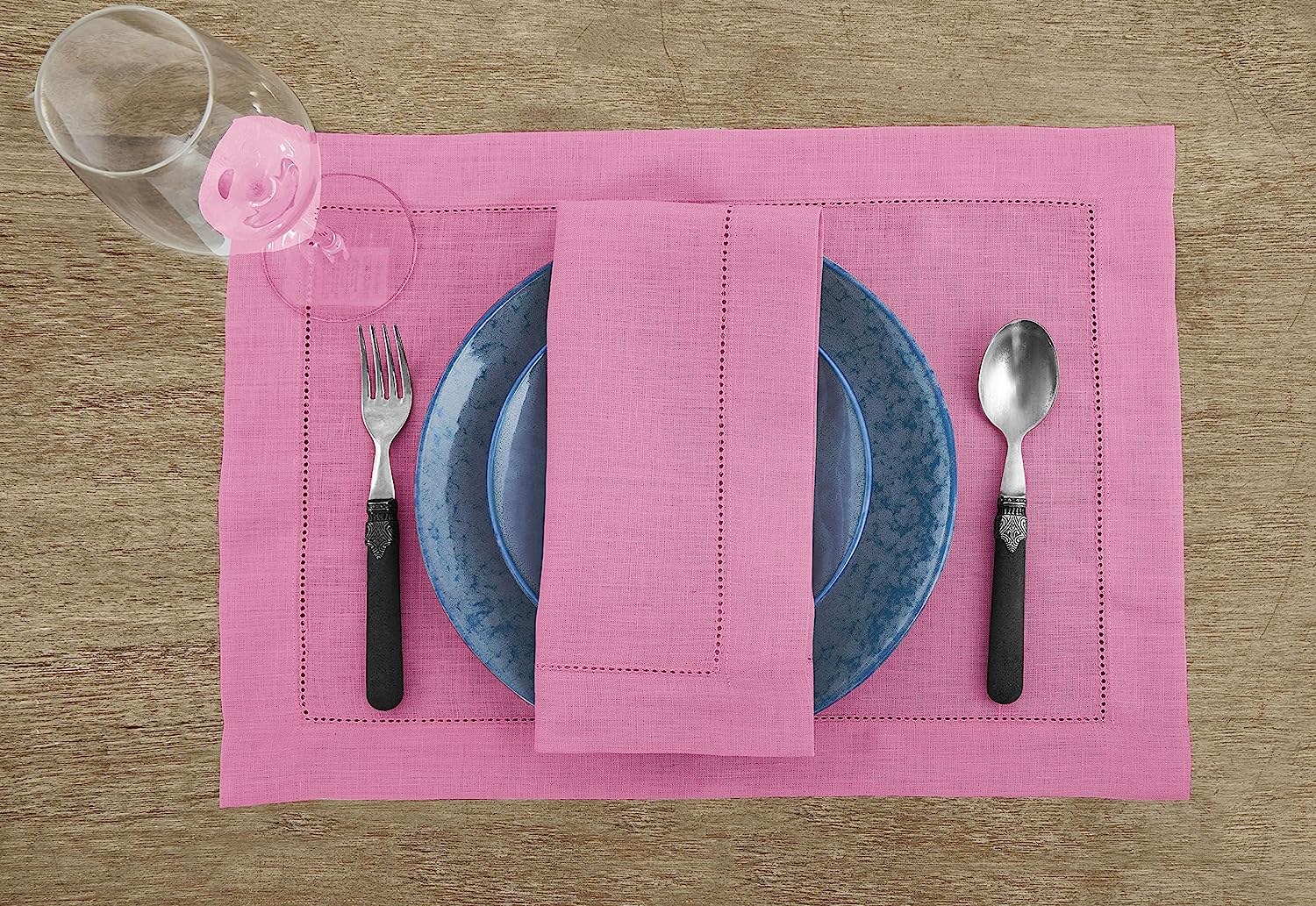 Hemstitched Table Linens (Pink Flamingo Color)