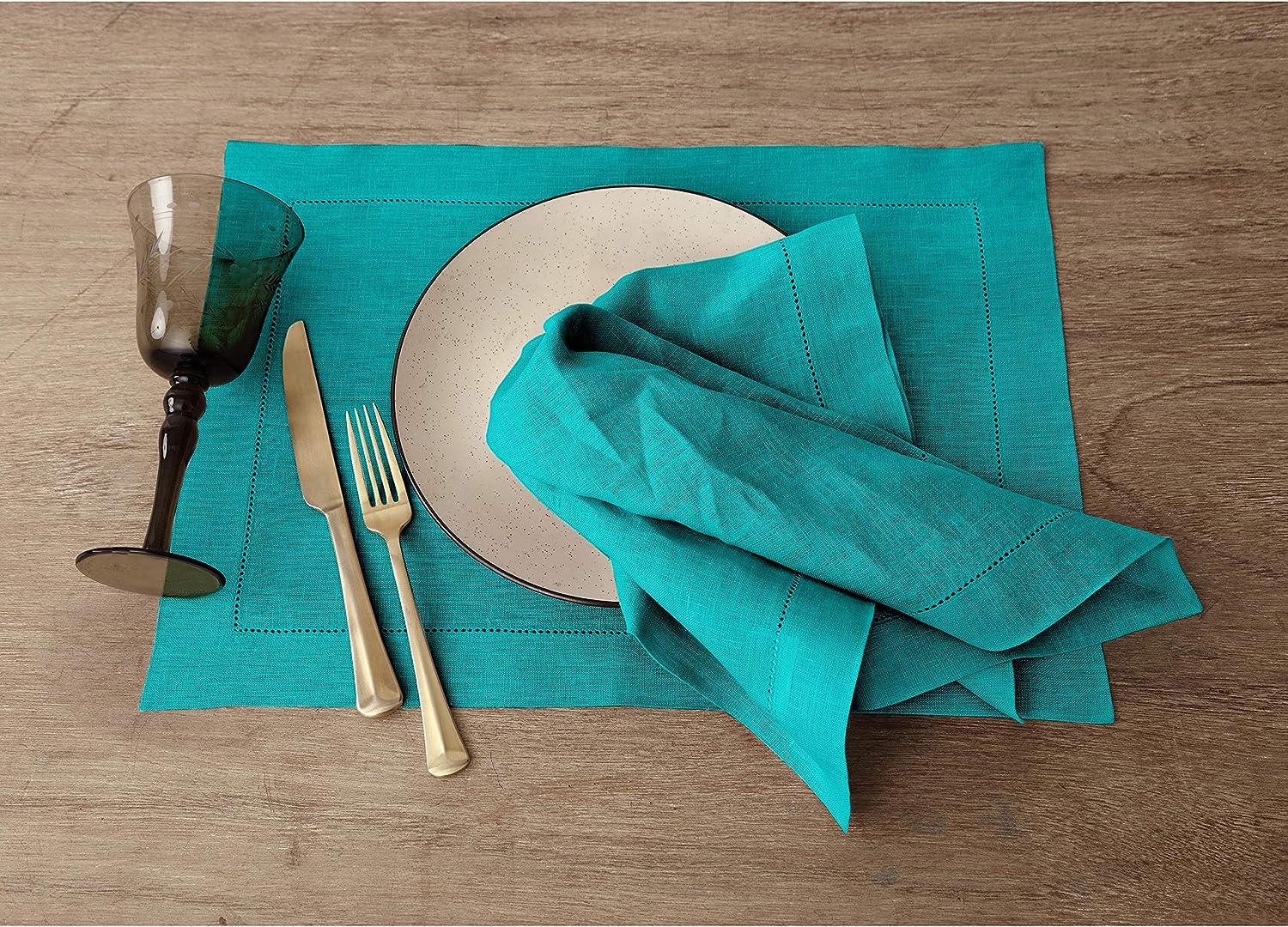 Hemstitched Table Linens (Teal Color)