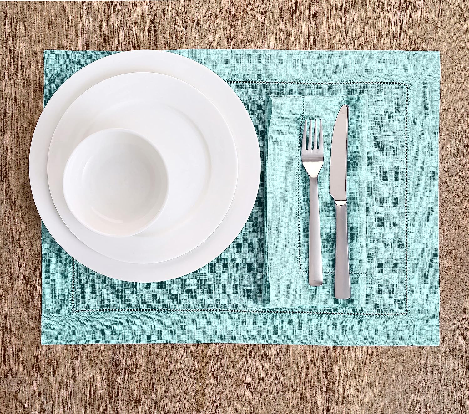 Hemstitched Table Linens (Aqua Blue Color)