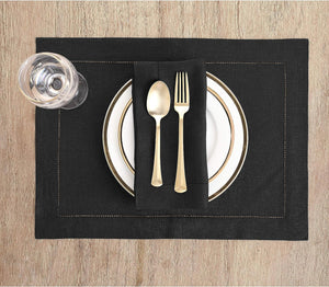 Hemstitched Table Linens (Black Color)