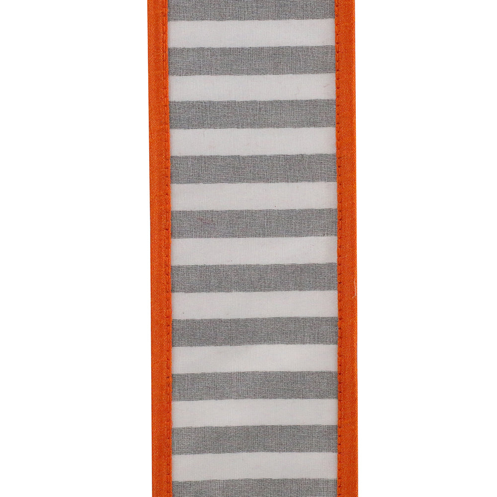 Railroad Striped Deluxe Folded (Orange Border) Heavy Wired Edge Ribbon -- Various Sizes