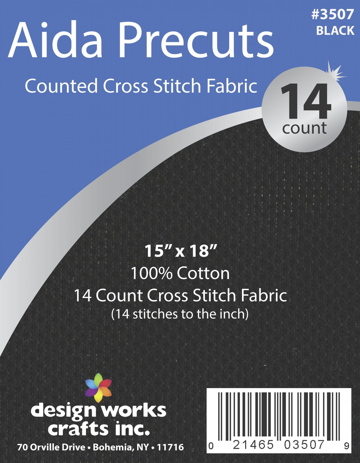 14 Count -- Black Color --- Aida Pre-cut Counted Cross Stitch Fabric --- 15in x 18in by Design Works®