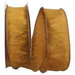Load image into Gallery viewer, Florist Basics Dupioni Supreme Wired Edge Ribbon in vibrant Antique Gold, 1½ inch wide by 10 yards, displaying its luxurious faux dupioni texture and flexible wired edges for decorative bows and wreaths.
