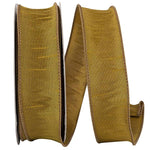 Load image into Gallery viewer, Florist Basics Dupioni Supreme Wired Edge Ribbon in vibrant Antique Gold, 1½ inch wide by 20 yards, displaying its luxurious faux dupioni texture and flexible wired edges for decorative bows and wreaths.
