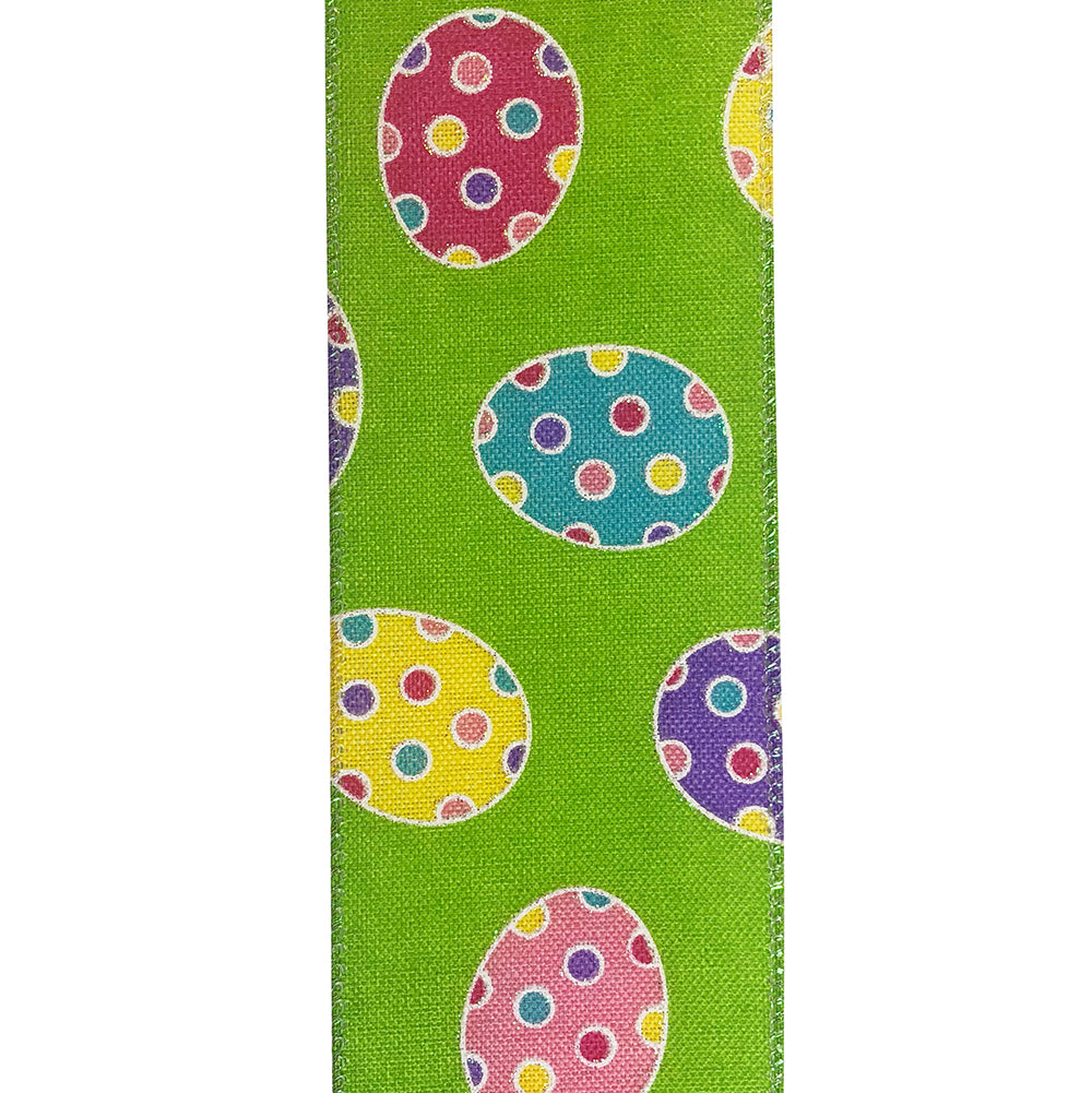 Easter Ribbons -- 2.5 in x 10 yards --- Eggs-cellent Easter Linen Wire Edge Ribbon -- Apple Green Color