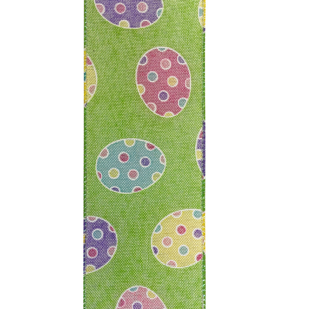 Easter Ribbons -- 2.5 in x 10 yards --- Eggs-cellent Easter Linen Wire Edge Ribbon -- Apple Green Color