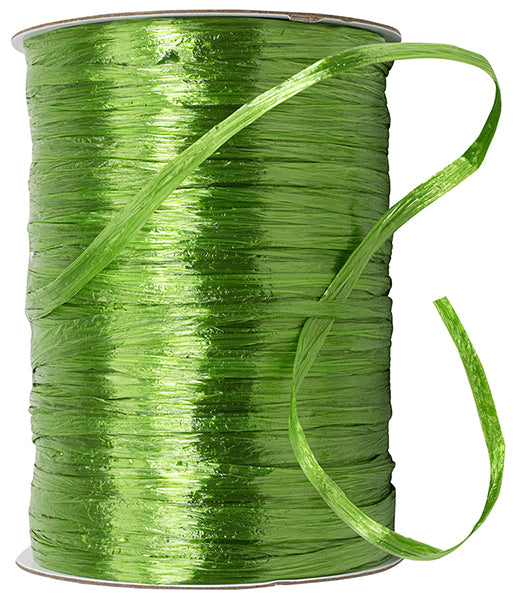 Premium - Pearl Finish Raffia Ribbon --- 1/4in x 100 yards --- Apple Green Color