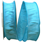 Load image into Gallery viewer, Florist Basics Dupioni Supreme Wired Edge Ribbon in vibrant Aqua, 1½ inch wide by 10 yards, displaying its luxurious faux dupioni texture and flexible wired edges for decorative bows and wreaths.
