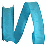 Load image into Gallery viewer, Florist Basics Dupioni Supreme Wired Edge Ribbon in vibrant Aqua, 1½ inch wide by 20 yards, displaying its luxurious faux dupioni texture and flexible wired edges for decorative bows and wreaths.

