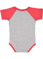 Load image into Gallery viewer, Baby (Raglan Short Sleeve Baseball Bodysuit) -- 100% Cotton -- Vintage Heather / Vintage Red
