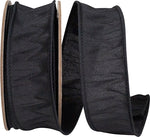 Load image into Gallery viewer, Florist Basics Dupioni Supreme Wired Edge Ribbon in vibrant Black, 1½ inch wide by 10 yards, displaying its luxurious faux dupioni texture and flexible wired edges for decorative bows and wreaths.
