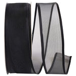 Load image into Gallery viewer, Charlize Sheer Satin Wired Edge Ribbon -- Black Color --- Various Sizes
