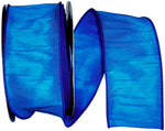 Load image into Gallery viewer, Full roll of Florist Basics Blue Dupioni Supreme Wired Edge Ribbon measuring 2½ inches by 20 yards, ideal for Christmas trees, garlands, floral arrangements, and decorative bows.
