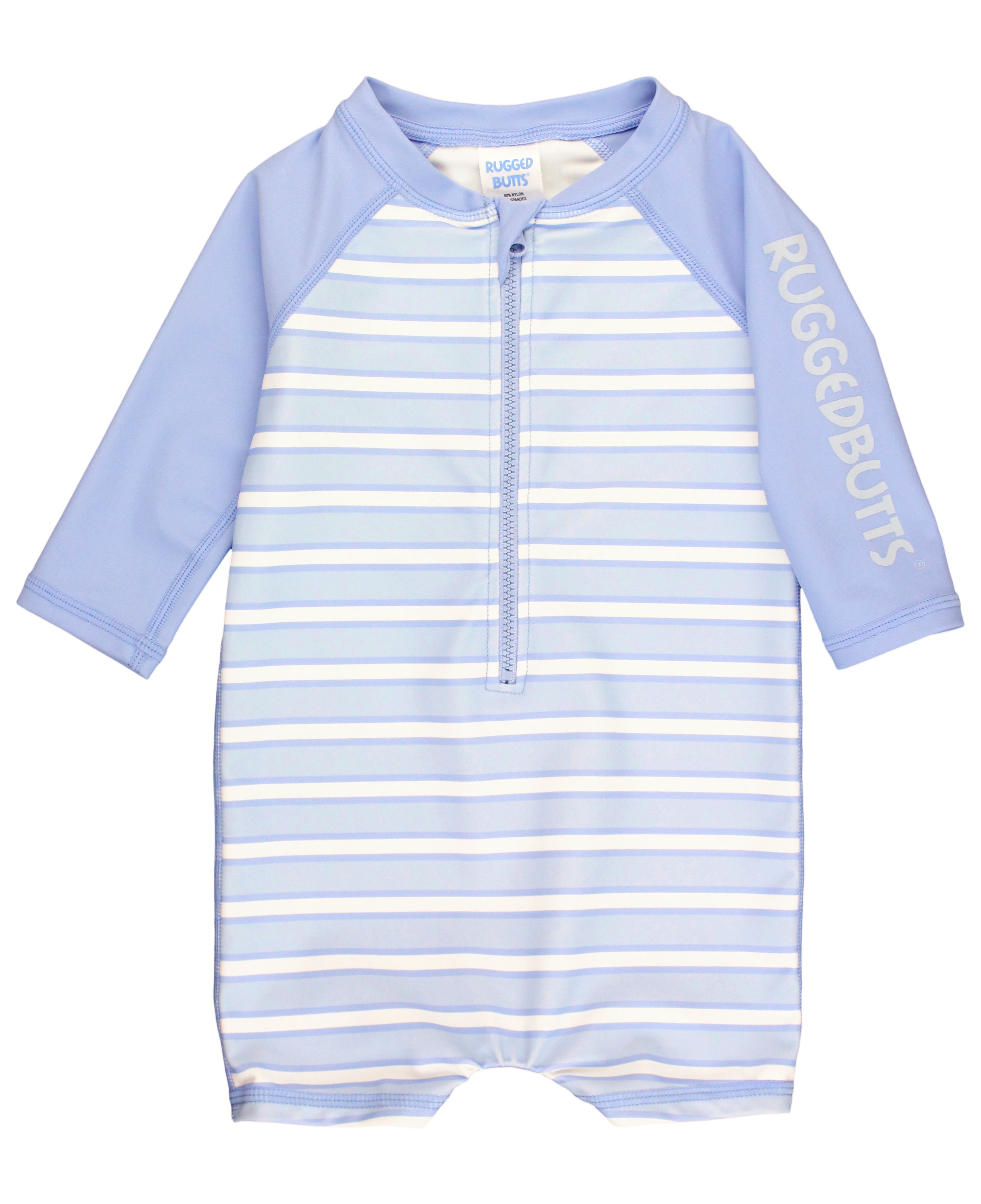 Boys' Long Sleeve One Piece Rash Guard --- UPF 50+ Sun Protection --- Periwinkle Blue & Windsurfer Stripes Design by RuggedButts®