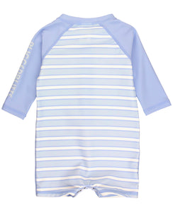 Boys' Long Sleeve One Piece Rash Guard --- UPF 50+ Sun Protection --- Periwinkle Blue & Windsurfer Stripes Design by RuggedButts®