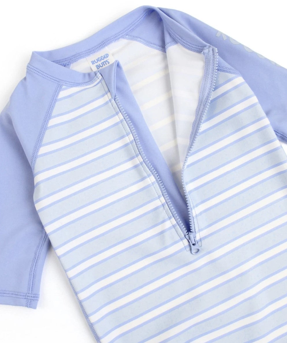 Boys' Long Sleeve One Piece Rash Guard --- UPF 50+ Sun Protection --- Periwinkle Blue & Windsurfer Stripes Design by RuggedButts®