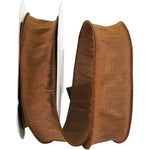 Load image into Gallery viewer, Florist Basics Dupioni Supreme Wired Edge Ribbon in vibrant Brown, 1½ inch wide by 20 yards, displaying its luxurious faux dupioni texture and flexible wired edges for decorative bows and wreaths.
