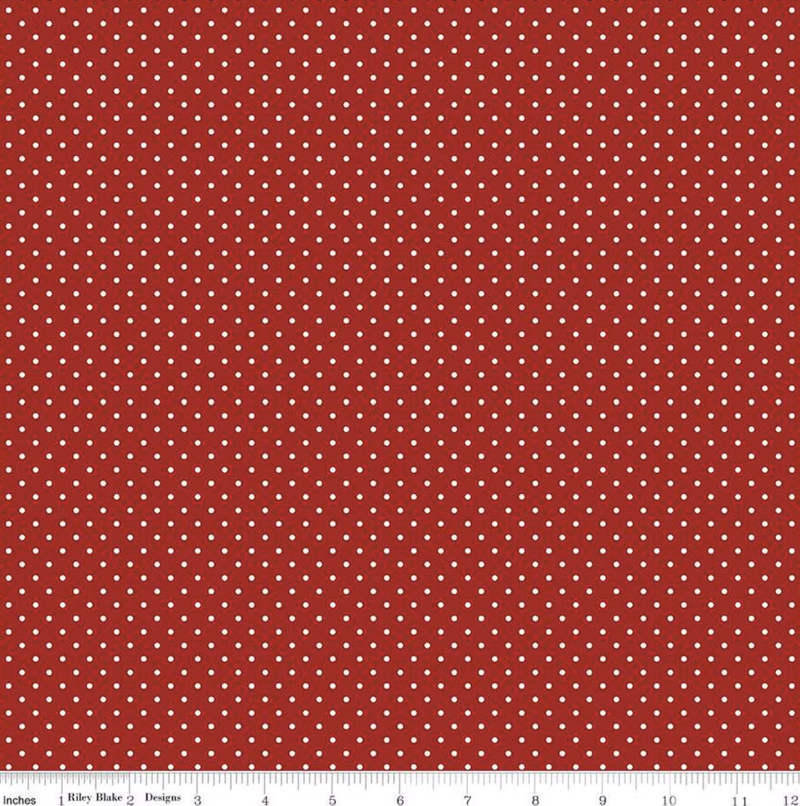 White Swiss (Polka) Dots - Barn Red Background Fabric, 100% Cotton, Ref. C670-BARNRED, Swiss Dots Collection by Riley Blake Designs®