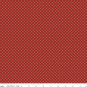 White Swiss (Polka) Dots - Barn Red Background Fabric, 100% Cotton, Ref. C670-BARNRED, Swiss Dots Collection by Riley Blake Designs®