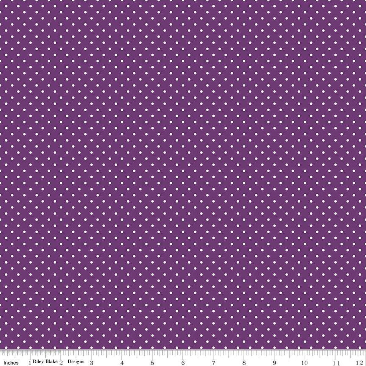 White Swiss (Polka) Dots - Eggplant Background Fabric, 100% Cotton, Ref. C670-EGGPLANT, Swiss Dots Collection by Riley Blake Designs®