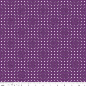 White Swiss (Polka) Dots - Eggplant Background Fabric, 100% Cotton, Ref. C670-EGGPLANT, Swiss Dots Collection by Riley Blake Designs®