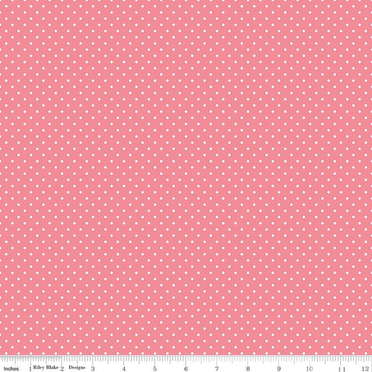 White Swiss (Polka) Dots - Sugar Pink Background Fabric, 100% Cotton, Ref. C670-SUGARPINK, Swiss Dots Collection by Riley Blake Designs®