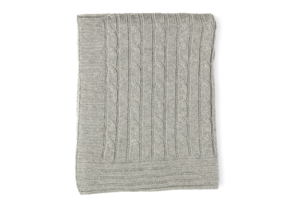 Cable Knit Baby Blanket -- 30 x 40 in - Grey Color