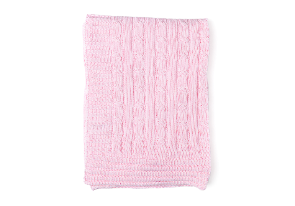 Cable Knit Baby Blanket -- 30 x 40 in - Pink Color