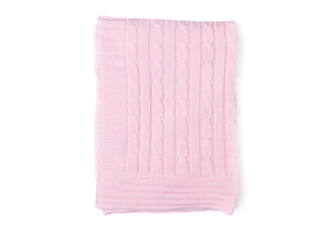 Cable Knit Baby Blanket -- 30 x 40 in - Pink Color