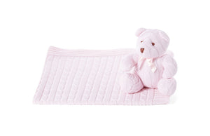 Cable Knit Baby Blanket Set (with Teddy Bear) -- 30 x 36 in - Pink Color