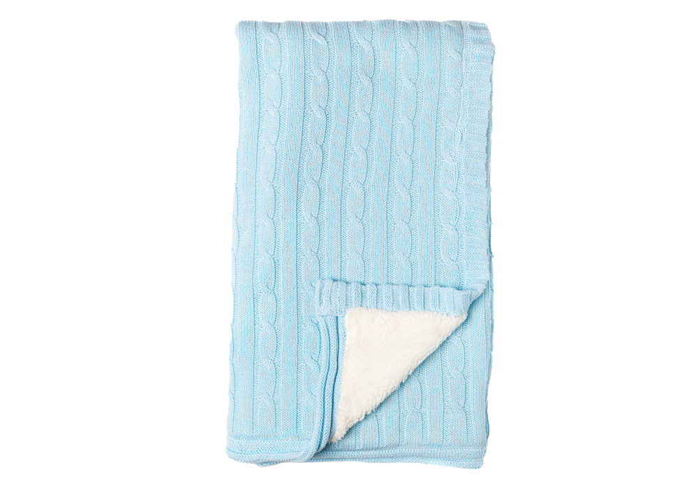 Cable Knit Sherpa Baby Blanket -- 30 x 36 in - Blue Color