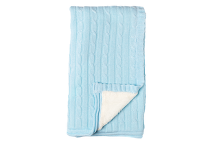 Cable Knit Sherpa Baby Blanket -- 30 x 36 in - Blue Color