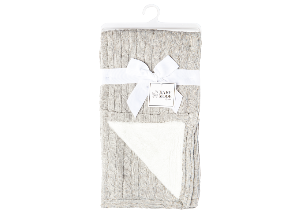 Cable Knit Sherpa Baby Blanket -- 30 x 36 in - Grey Color