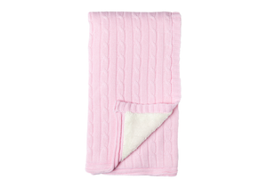 Cable Knit Sherpa Baby Blanket -- 30 x 36 in - Pink Color