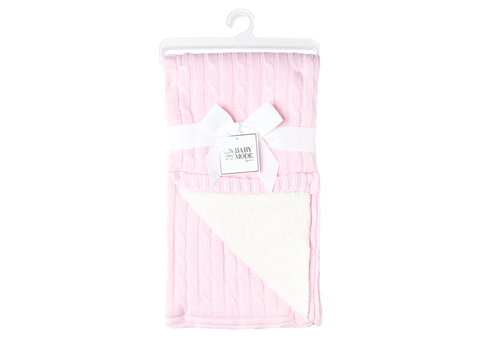 Cable Knit Sherpa Baby Blanket -- 30 x 36 in - Pink Color