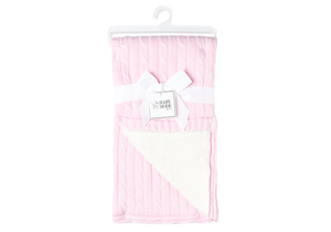 Cable Knit Sherpa Baby Blanket -- 30 x 36 in - Pink Color