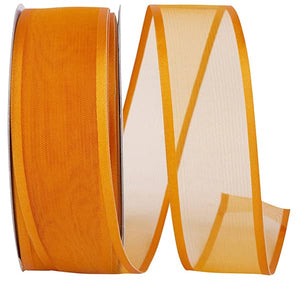 50 yards --- 1 ½ inch -- Charlize Sheer Satin Wired Edge Ribbon (Torrid Orange Color)