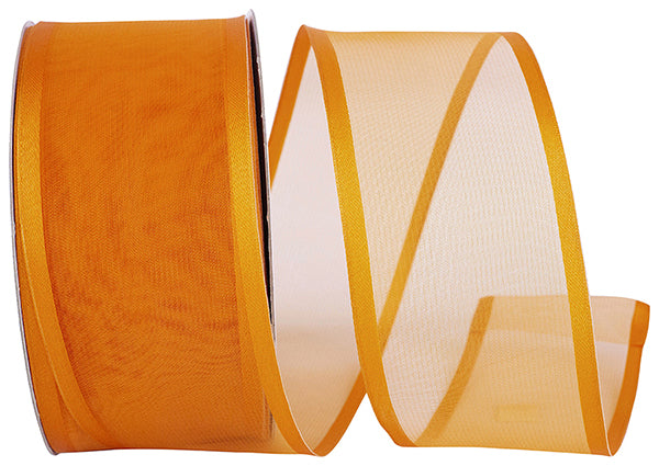 50 yards --- 2 ½ inch -- Charlize Sheer Satin Wired Edge Ribbon (Torrid Orange Color)