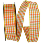 Load image into Gallery viewer, Easter Ribbons -- Gingham Check Bright Value Wire Edge Ribbon -- Citrus Color -- Various Sizes
