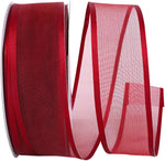 Load image into Gallery viewer, Charlize sheer satin wired edge ribbon spool in classic red color. Available in multiple widths for gift wrapping, floral design, weddings, and craft projects.
