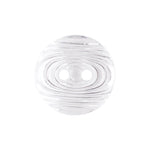 Load image into Gallery viewer, A close-up view of a clear 2-hole Grain Nylon button, showcasing its transparent round profile etched with subtle concentric rippled grain rings around two central sewing holes.
