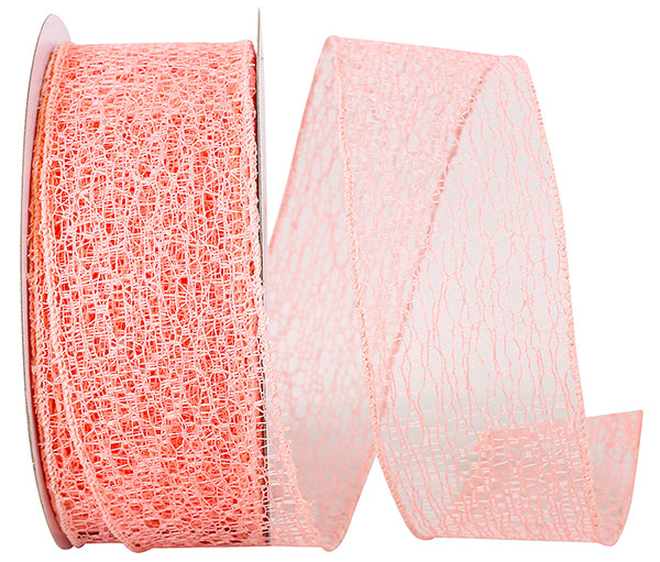 Web Natural Wire Edge Ribbon -- Various Sizes --- Coral Color