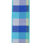 Load image into Gallery viewer, Close-up of 2.5 inch Dupioni Blues Plaid ribbon with aqua, cobalt blue, white and green woven checks
