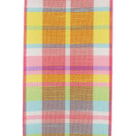 Load image into Gallery viewer, Close-up of 4 inch Dupioni Sherbert Plaid wired ribbon showing woven multicolor plaid and pink wired edges
