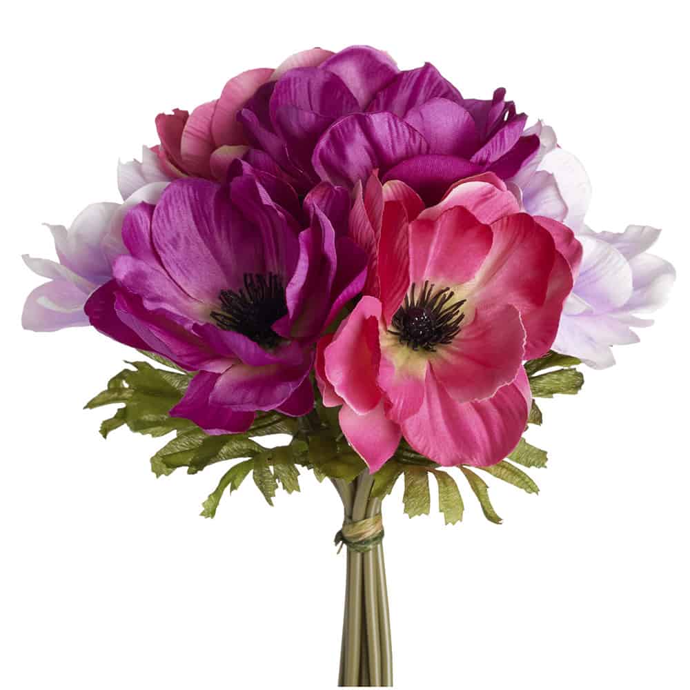 10 in --- Anemone and Orchid Lilac -- Artificial Silk Flowers Bundle Bouquet