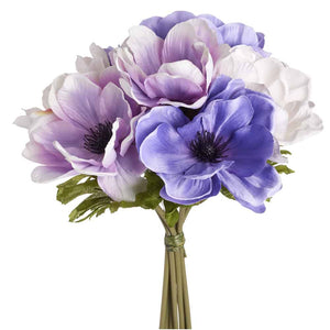 10 in --- Purple Amethyst Anemone  -- Artificial Silk Flowers Bundle Bouquet