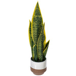 Load image into Gallery viewer, 20.5" -- Green Snake Plant in Brown Ceramic Pot with White Glaze -- Artificial Flower
