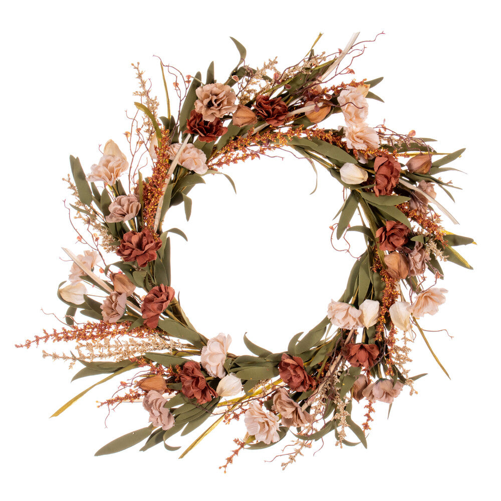 20 in --- Brown / Cream Artificial Carnation and Chinese Lantern Wreath by Vickerman®