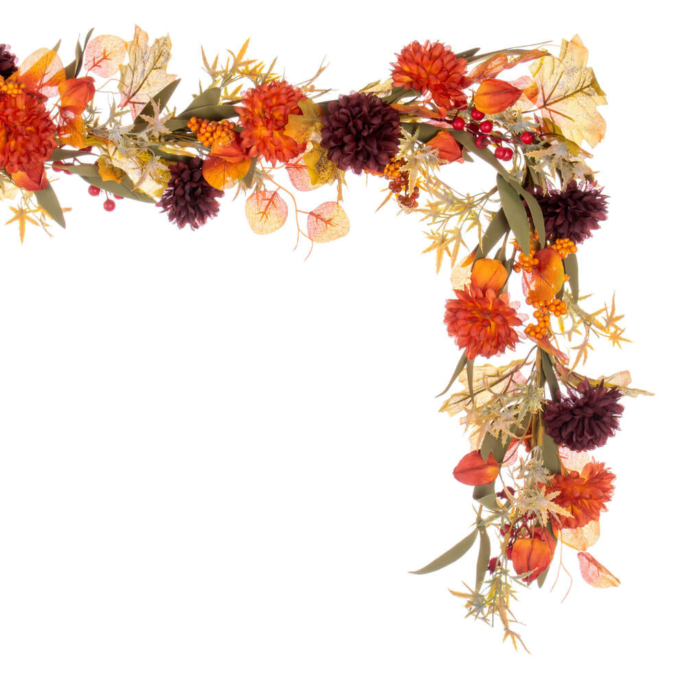 5 Ft. --- Orange / Burgundy  - Artificial Mixed Mum, Chinese Lantern, and Berry Garland  by Vickerman®